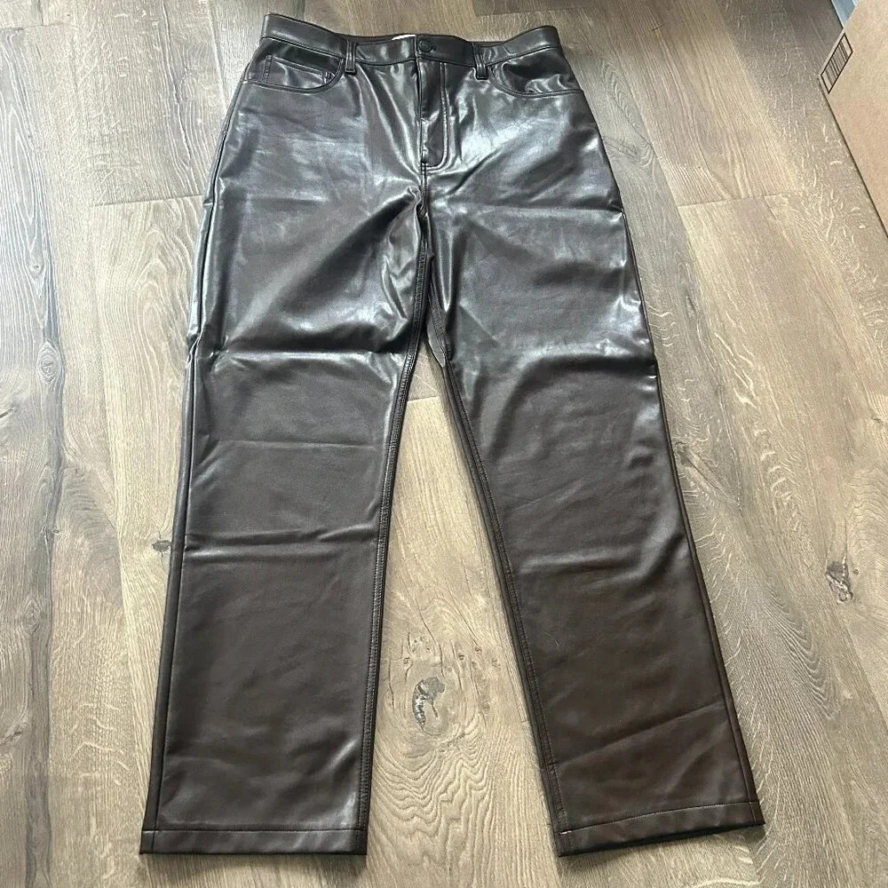 brown faux leather pants